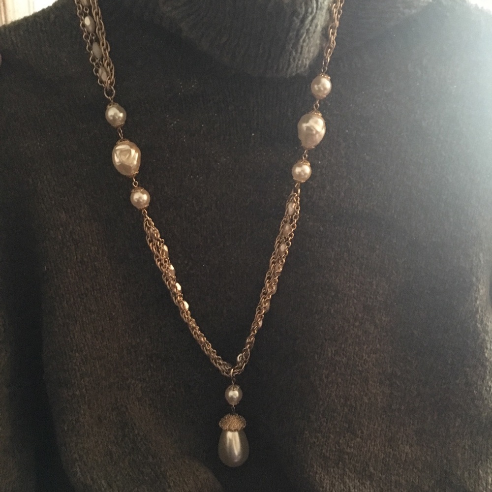 Triple Strand Vintage Goldtone & Pearl Necklace